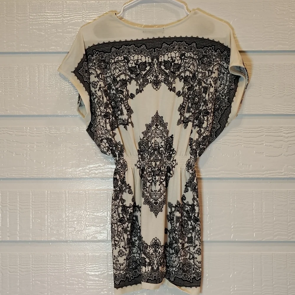 XXI FOREVER 21 DRESS/ TUNIC Womens S/P Black White PAISLEY Floral Art Y2K 90S - Picture 3 of 7